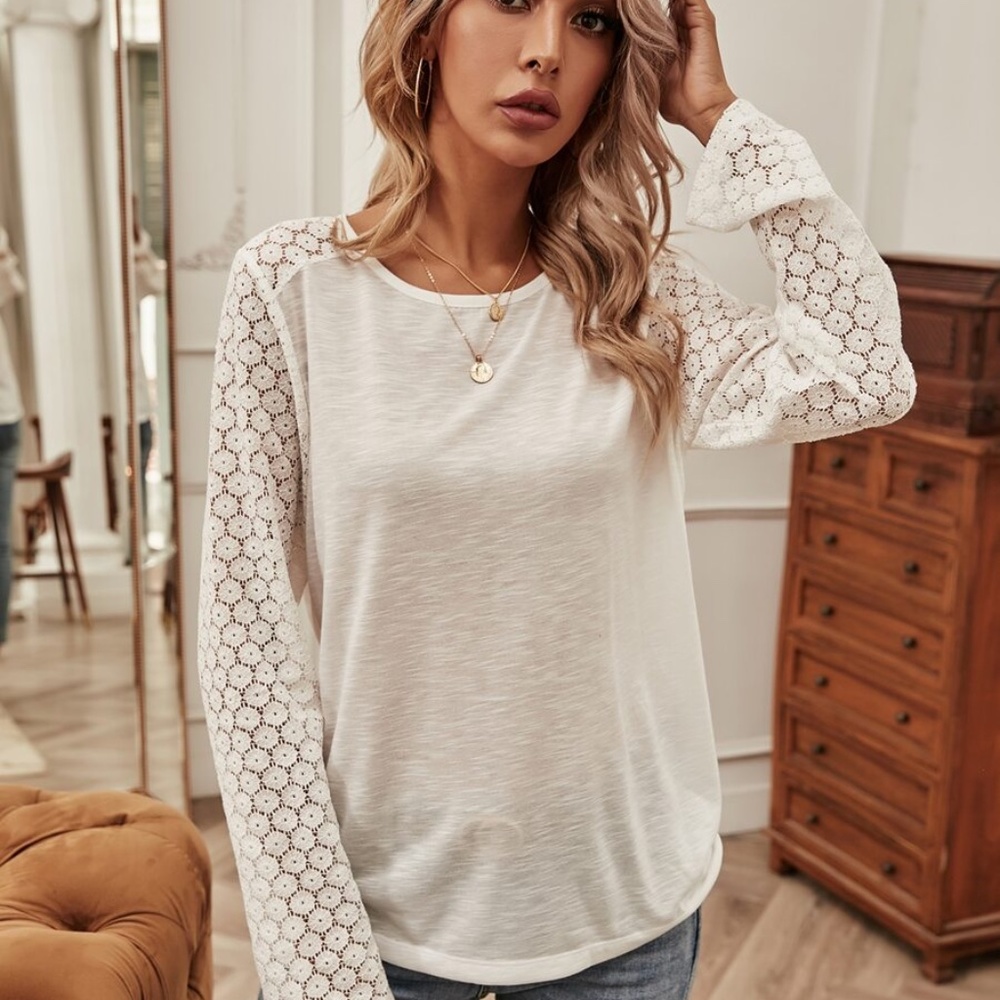 boho white floral lace button detail top - Picture 5 of 6